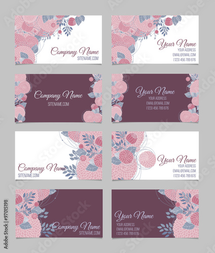 Set of four double-sided floral business cards