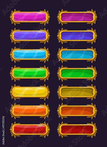 Cartoon colorful buttons with golden rim