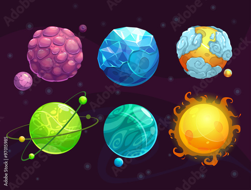 Cartoon fantasy alien planets set