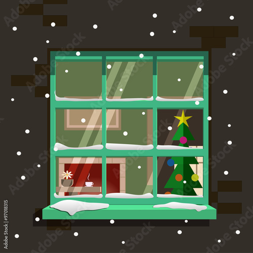 Winter window. Vector illustration