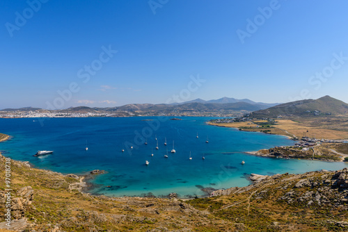 The picturesque Bay with boats, Paros island, Cyclades, Greece.