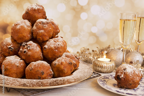 Dutch New Year's Eve with oliebollen, a traditional pastry photo