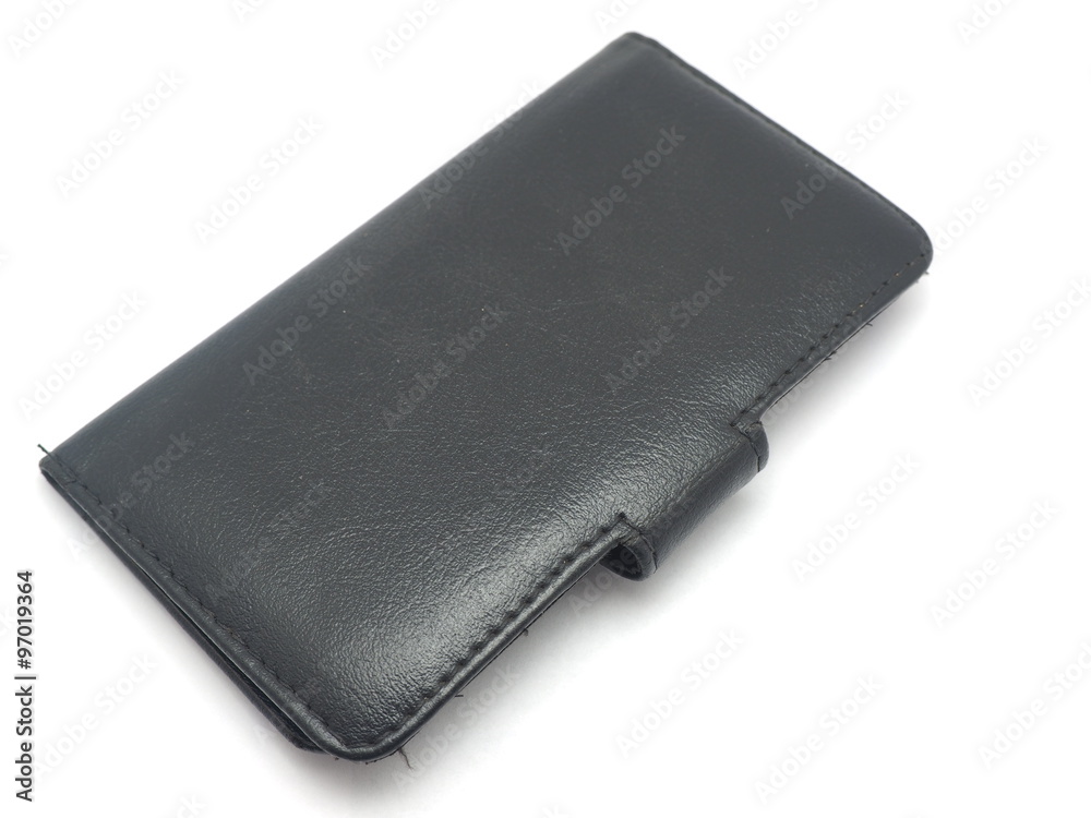 Black Leather Case for the mobile phone on a white background Black Leather Case for the mobile phone on a white background