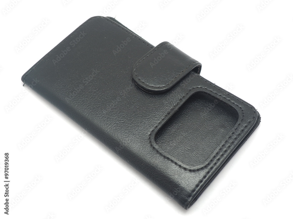 Black Leather Case for the mobile phone on a white background Black Leather Case for the mobile phone on a white background