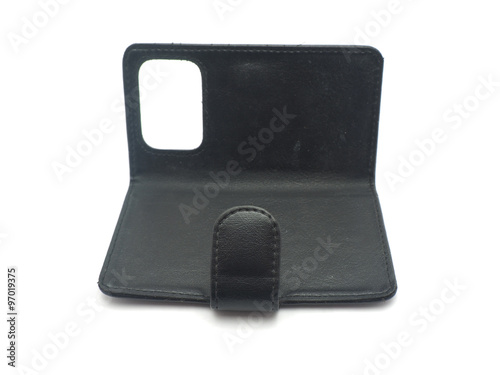 Black Leather Case for the mobile phone on a white background