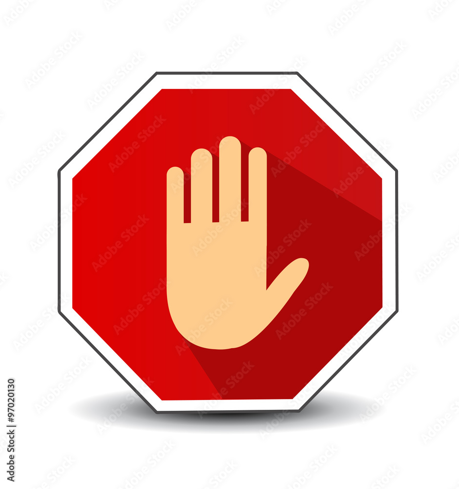No entry hand sign with long shadow in flat style. No entry hand sign with long shadow in flat style.