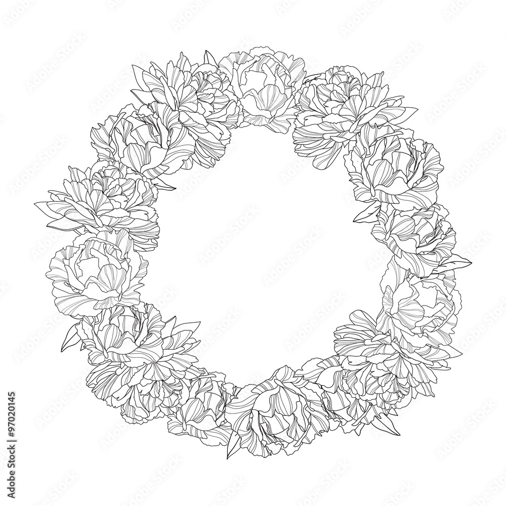 Wreath made of beautiful peonies. Wreath made of beautiful peonies.