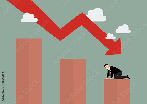 Bar graph down with desperate businessmen
