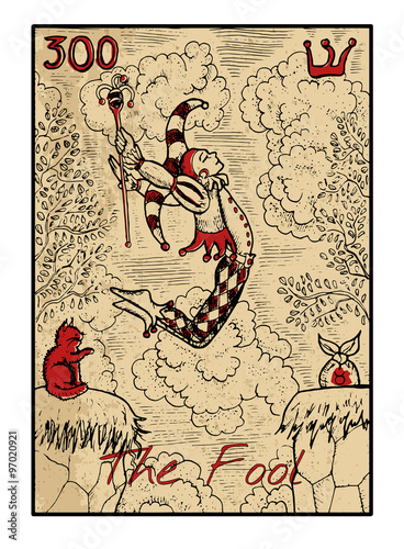 The tarot card in color. The fool