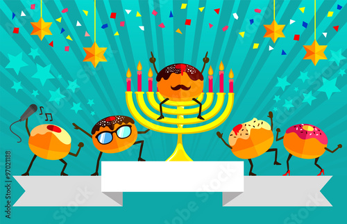 festive design for Hanukkah with cartoon donuts