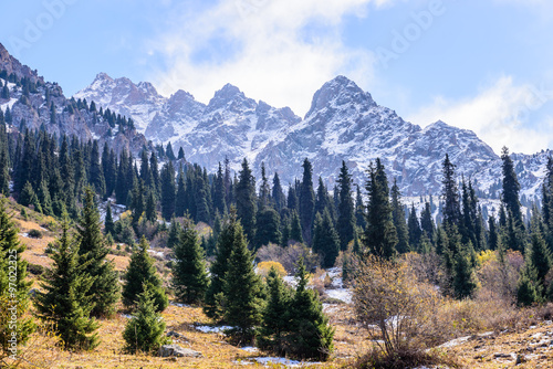 Picturesque mountains covered with snow, Chimbulak, Almaty, Kazakhstan. © r_andrei