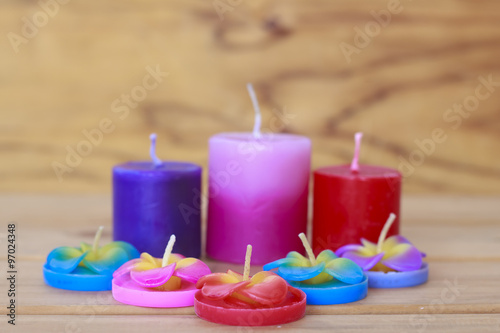 Stock Photo:.collection of decorative candles on wooden backgrou
