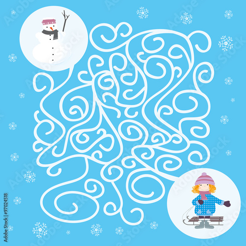 for children / winter maze game with snowman