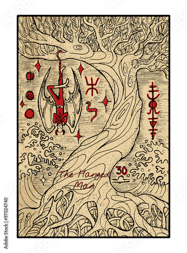 The tarot card in color. The Hanged Man