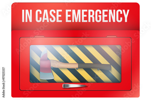 Red box with axe in case of emergency 