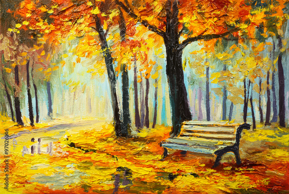 Obraz Obraz olejny krajobraz - kolorowy jesień las