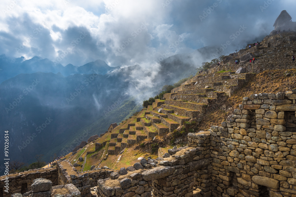 Naklejka premium Machu Picchu, UNESCO World Heritage Site. One of the New Seven W
