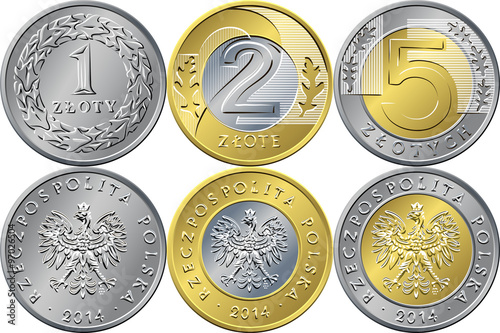 Set Polish Money one, two and five zloty coins