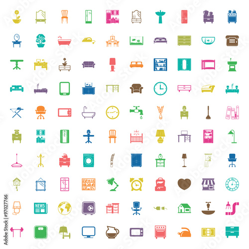 furniture 100 icons set for web