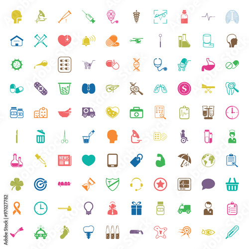 medicine 100 icons set for web