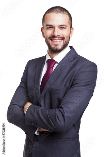 Foto Portrait of a handsome smiling business man, isolated on white b