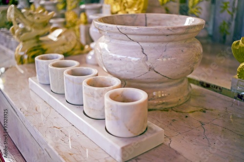 5 marble tea cup And incense burner in a shrine - chinese tea set