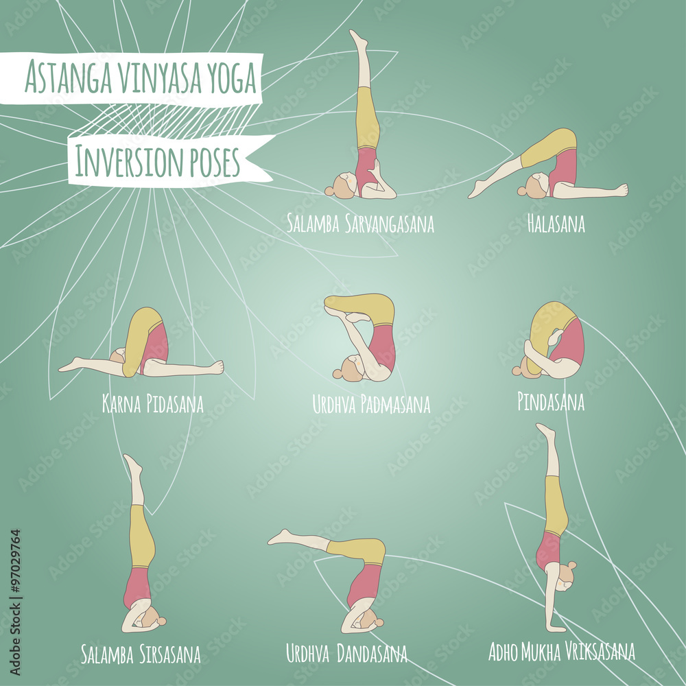 Set of yoga asanas. Inversion poses. Stock Illustration