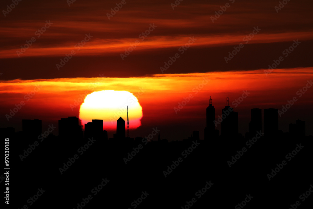 Melbourne skyline at sunset illustration