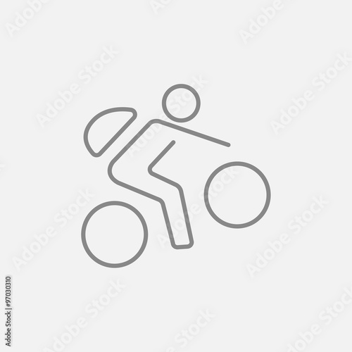 Man riding bike line icon.