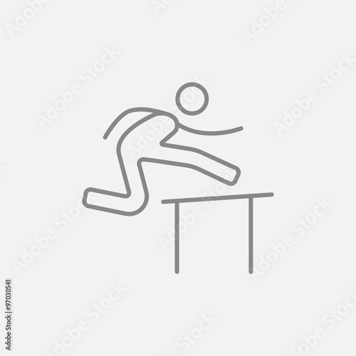 Man running over barrier line icon.