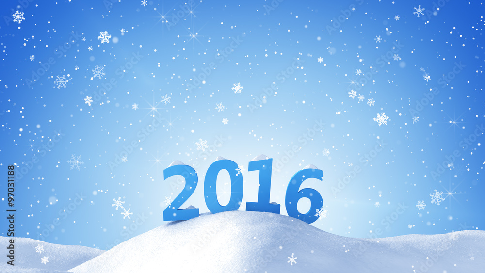 new year 2016 sign in snow drift