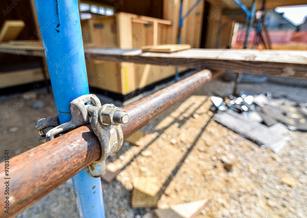 scaffold on a residential hard wood passive house scaffold on a residential hard wood passive house