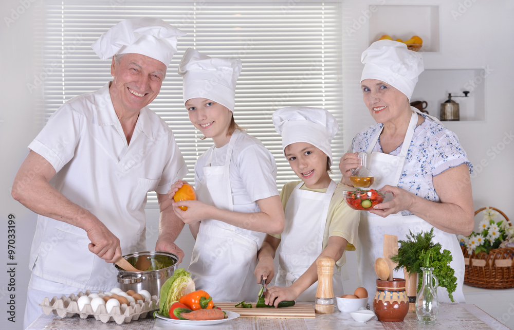 Happy family cooking together