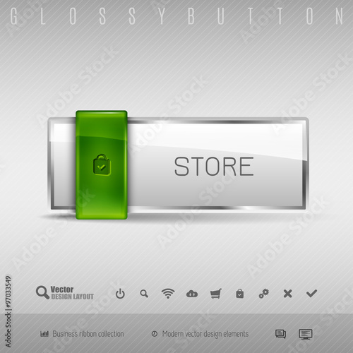 Vector design elements Green and gray glossy button with set of