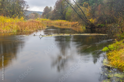 Autumnal landscape with Vorskla river in Sumskaya oblast, Ukraine photo