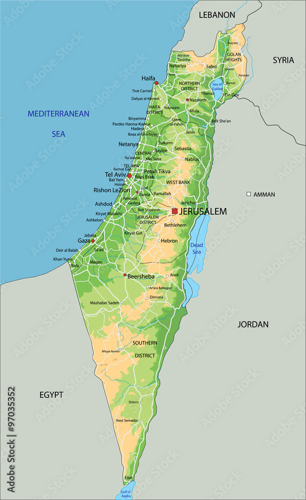 High detailed Israel physical map with labeling. Stock Vector | Adobe Stock