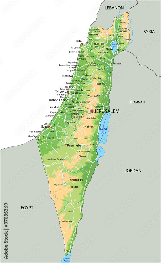 High detailed Israel physical map with labeling. Stock Vector | Adobe Stock