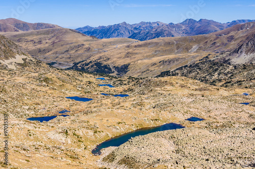 View of the lakes in the Lake Pessons, Andorra