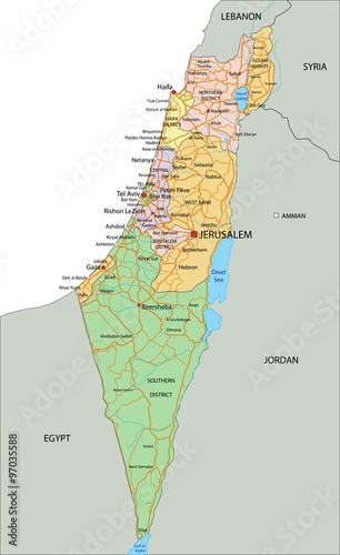 Israel - Highly detailed, editable political map with labeling.