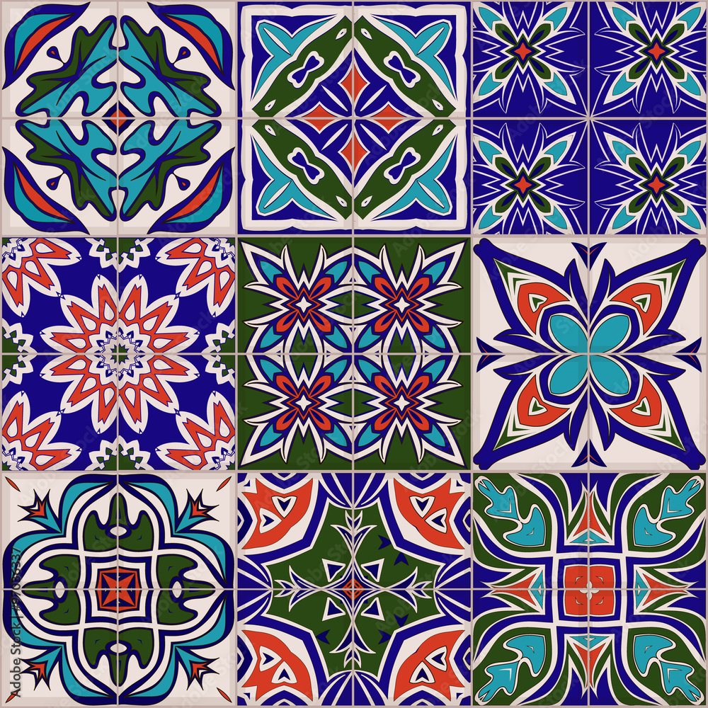 Seamless patchwork pattern, tiles, ornaments