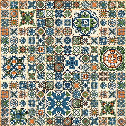 Seamless patchwork pattern, tiles, ornaments
