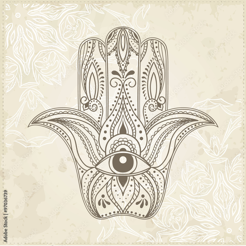 custom made wallpaper toronto digitalIndian Hand Drawn Hamsa with All Seeing Eye.