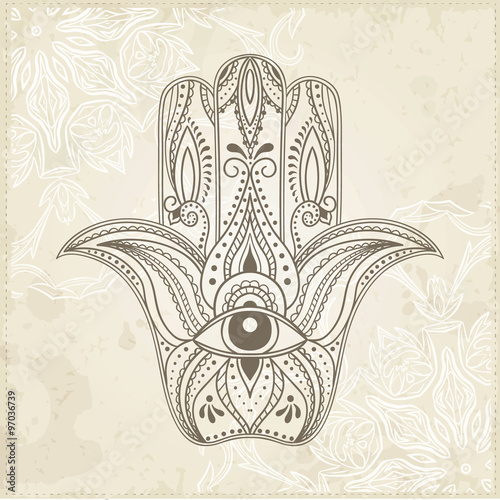 Wallpaper Mural Indian Hand Drawn Hamsa with All Seeing Eye. Torontodigital.ca