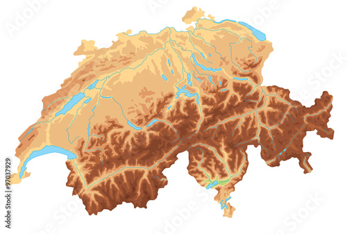 High detailed Switzerland physical map.