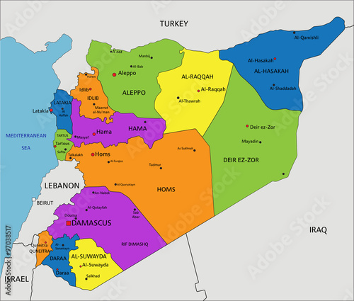 Colorful Syria political map with clearly labeled, separated layers. Vector illustration.