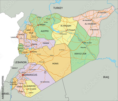 Syria - Highly detailed, editable political map with labeling.