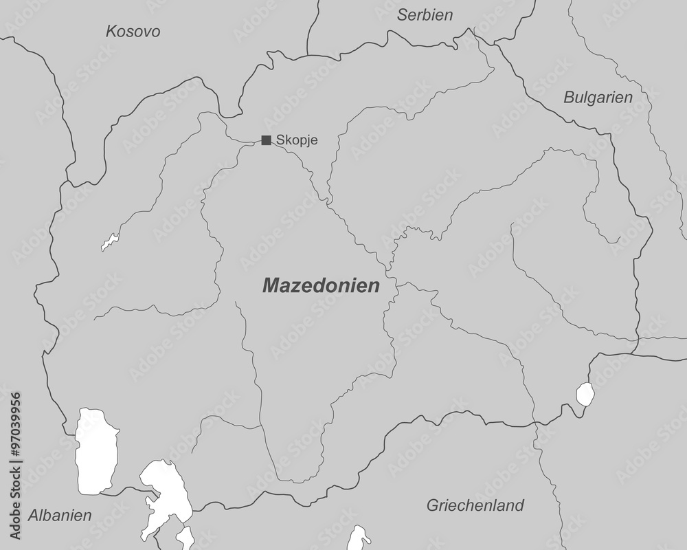 Mazedonien in Grau (beschriftet)