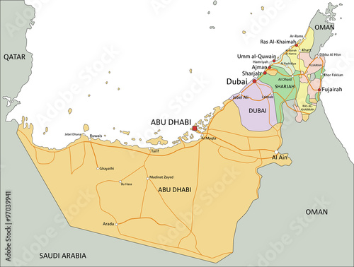 United Arab Emirates - Highly detailed editable political map with labeling.