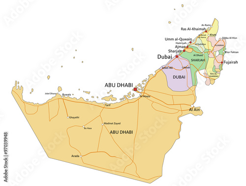 United Arab Emirates - Highly detailed editable political map with labeling.
