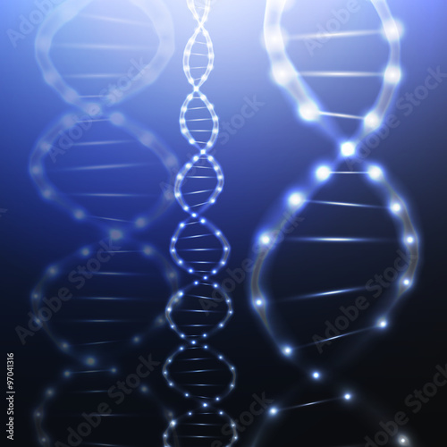 DNA molecule structure on dark background. Science vector background